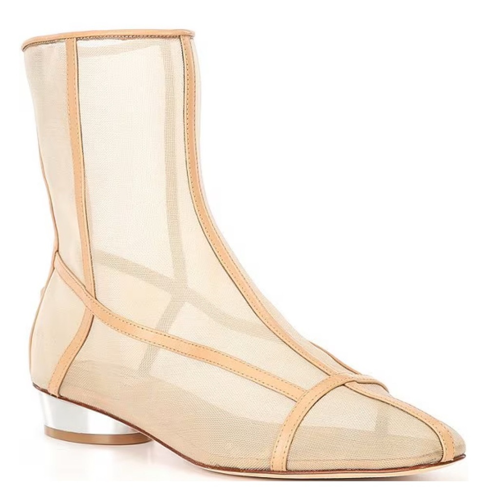 ANTONIO MELANI Tan and Silver Ankle Booties with Mesh Design